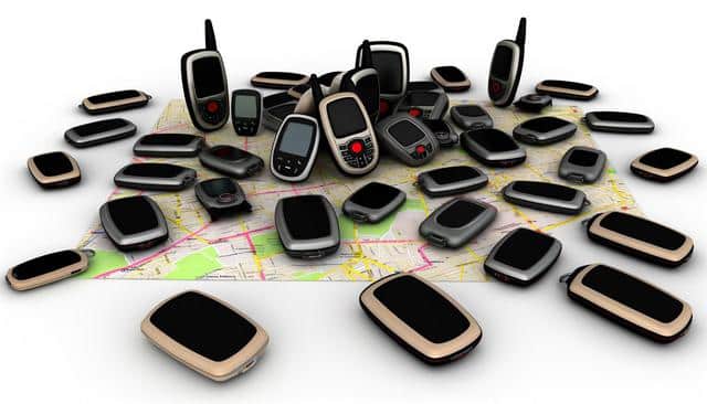 Numerous GPS devices scattered over a map.