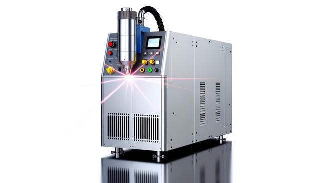 A modern laser cutting machine with a sleek design and control panel interface.